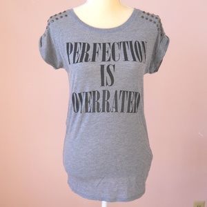 Brass studded long tunic motivational graphic tee